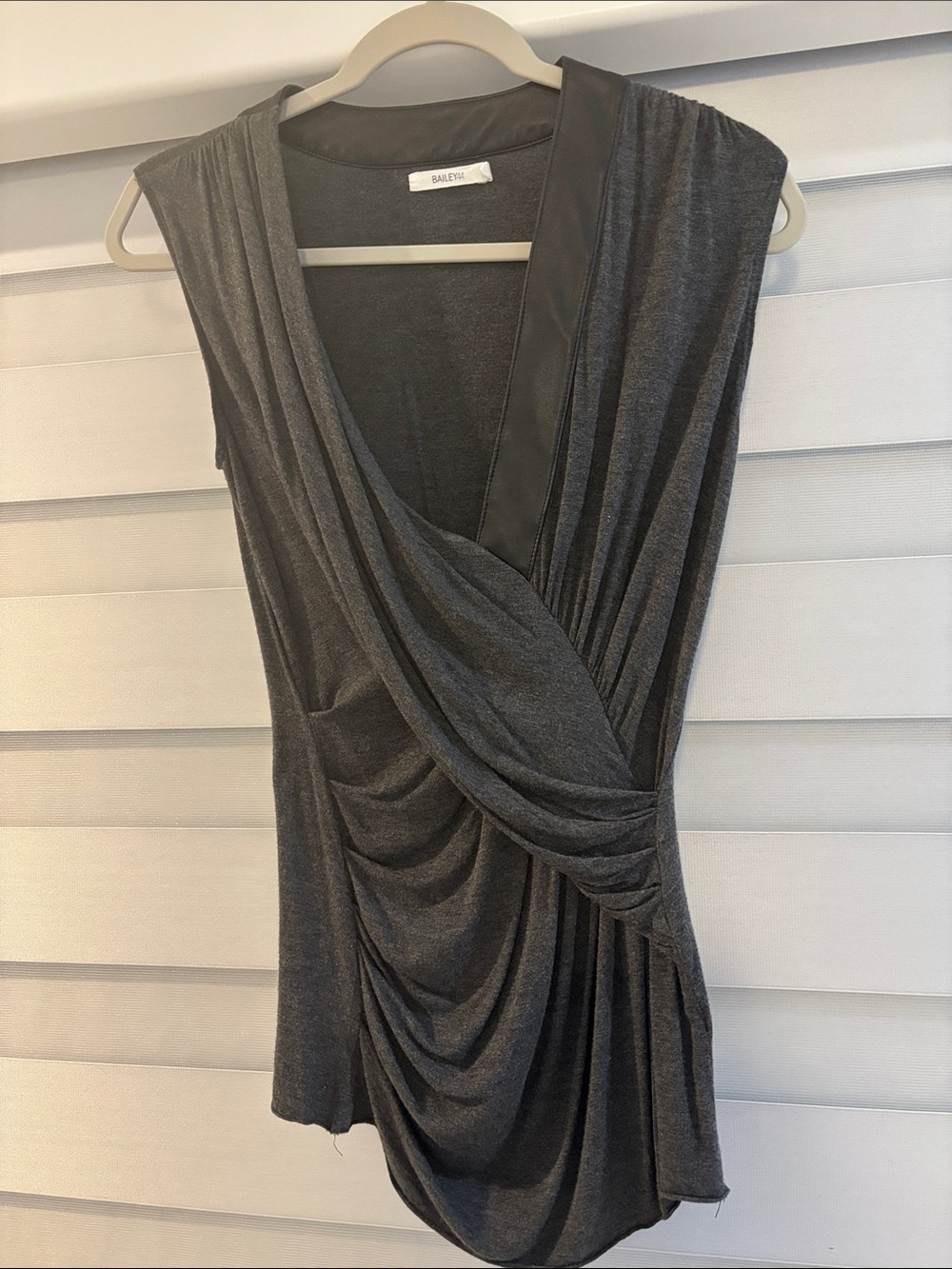 Charcoal Gray Draped Sleeveless Wrap Dress